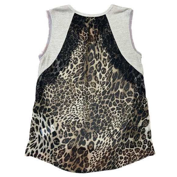 Miss Me Top Sz. S Cream Sleeveless Embellished Blouse Animal Print Metal Studded - Picture 5 of 11